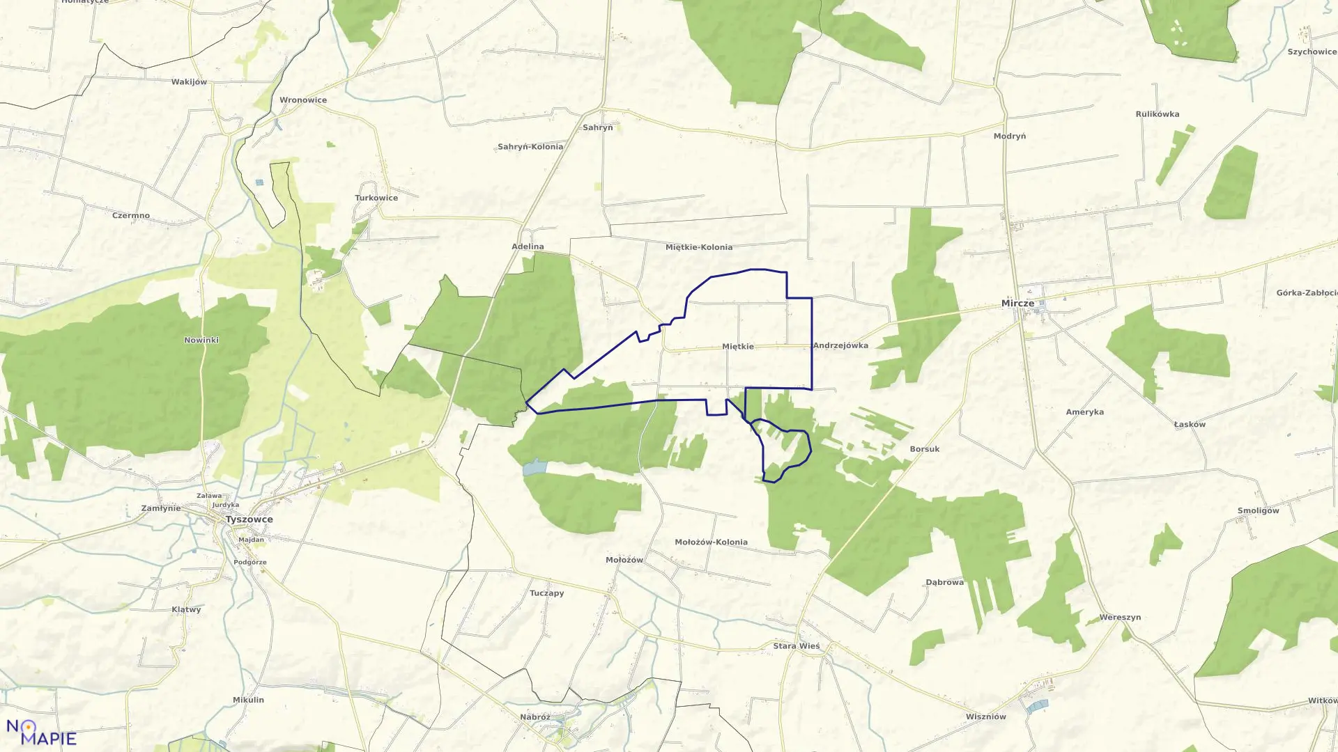 Mapa obrębu Miętkie w gminie Mircze