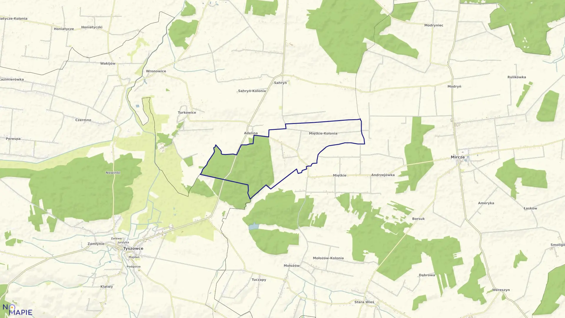 Mapa obrębu Miętkie Kolonia w gminie Mircze