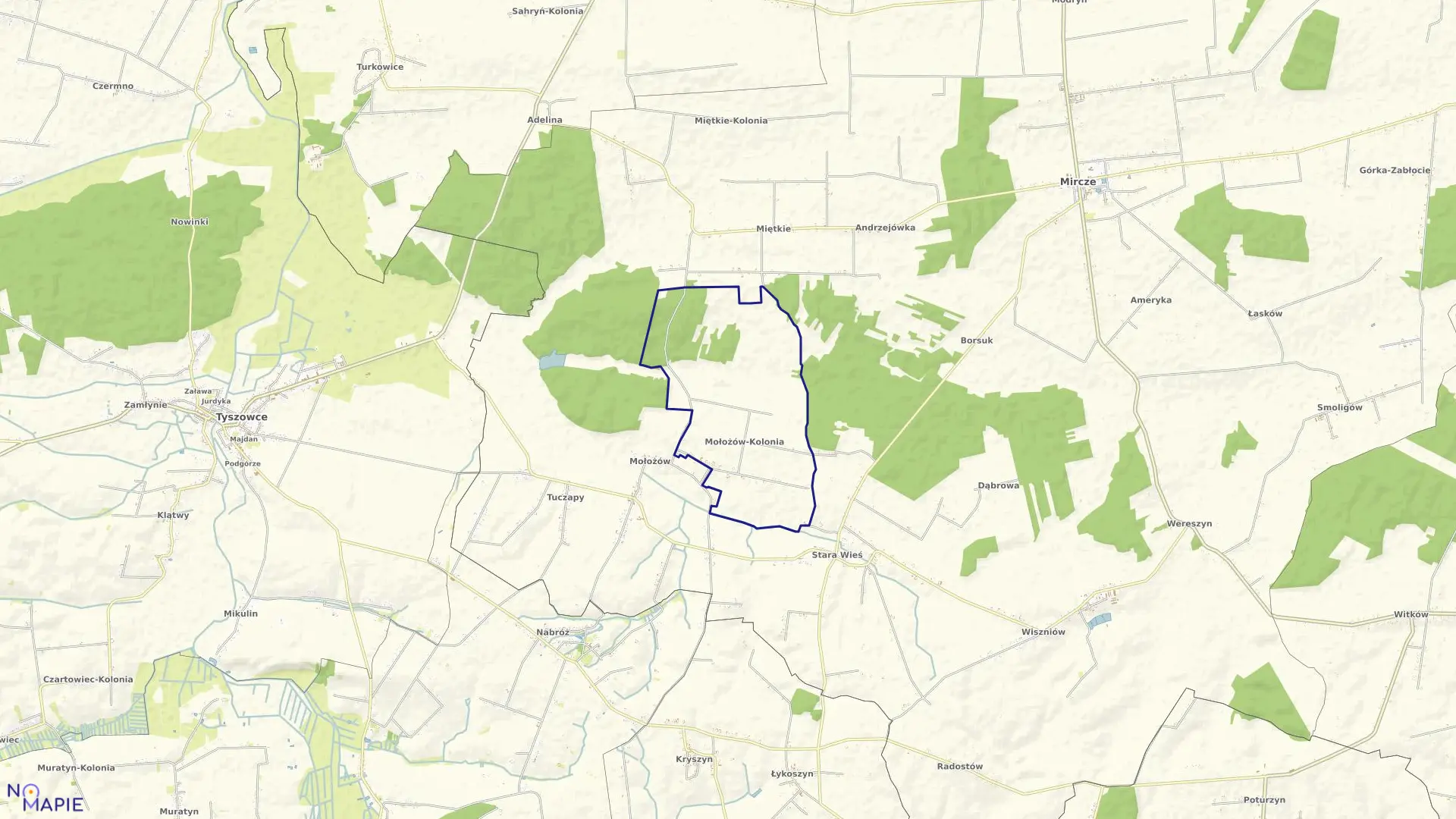 Mapa obrębu Mołożów Kolonia w gminie Mircze