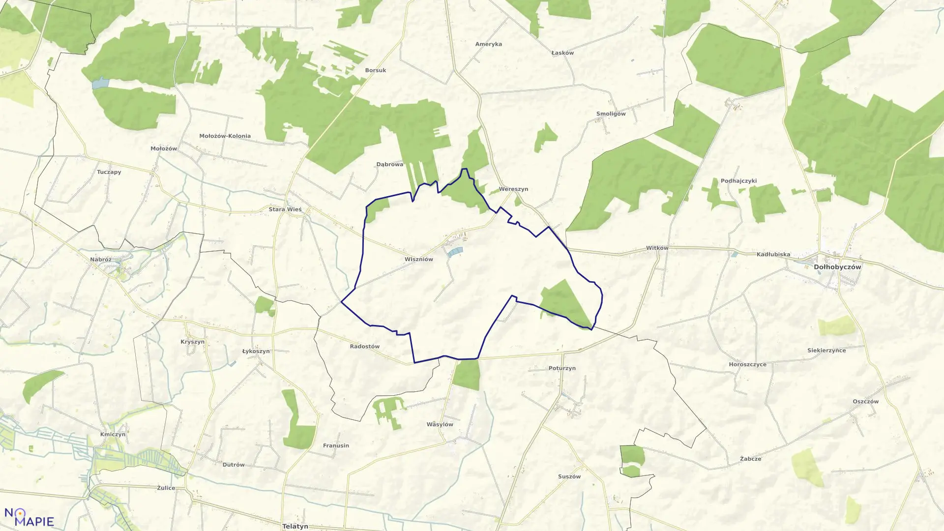 Mapa obrębu Wiszniów w gminie Mircze